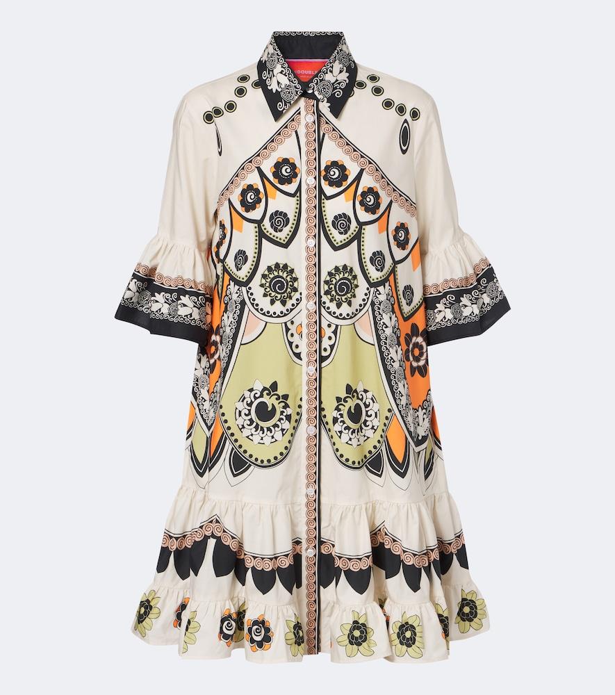 la doublej printed tiered cotton poplin minidress