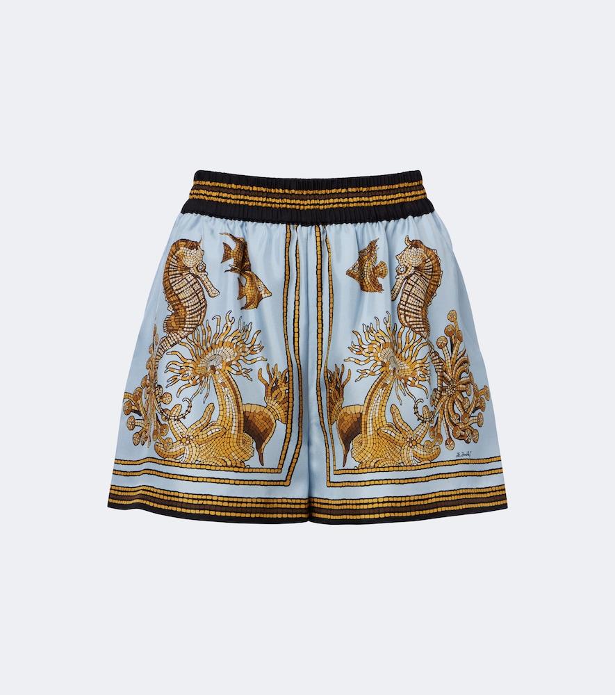 la doublej pull-up printed silk twill shorts