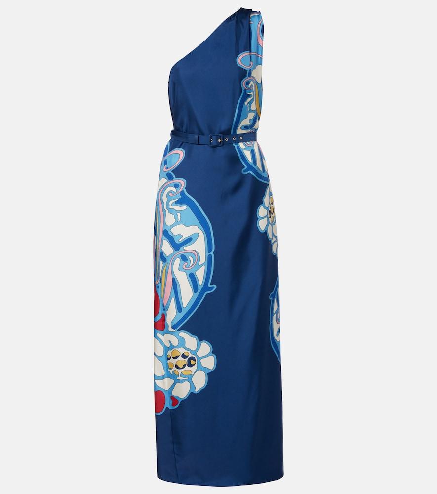 la doublej roy printed one-shoulder silk twill maxi dress