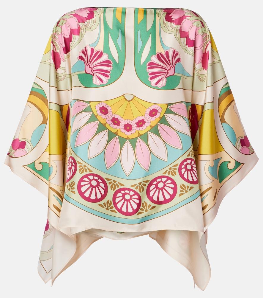 la doublej square printed silk twill top