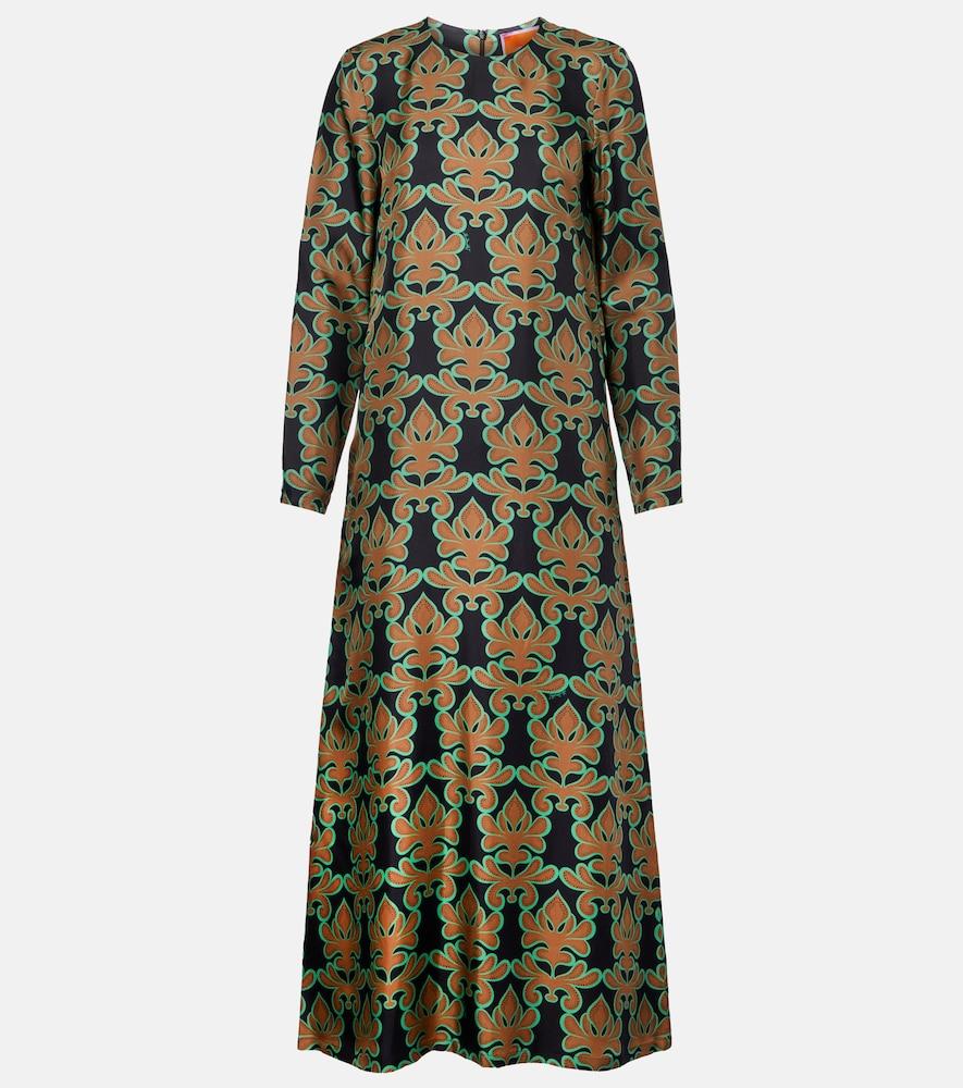 la doublej swing printed silk twill midi dress