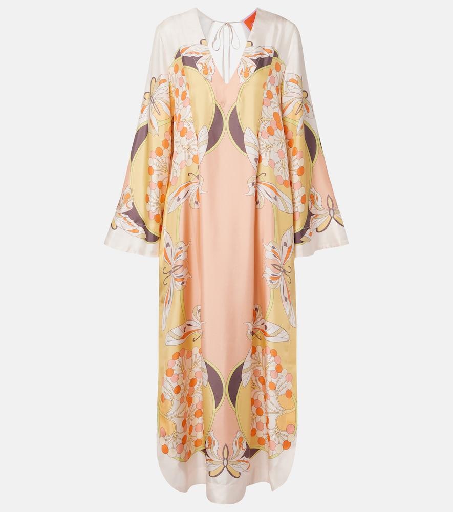 la doublej twin flame printed silk twill maxi dress