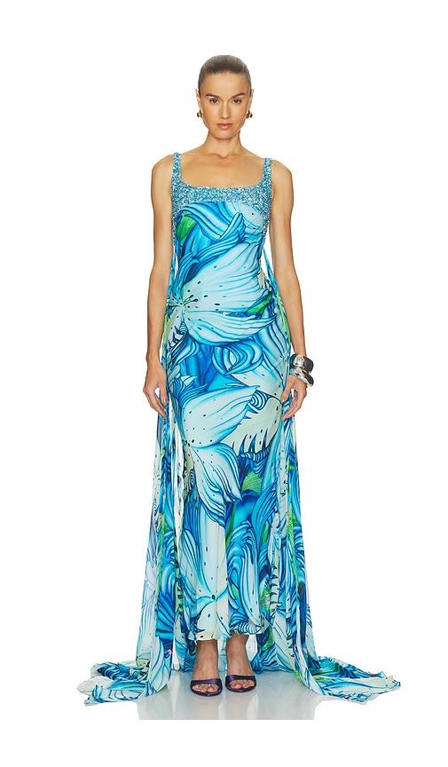 la fuori floral pixie trail dress in blue. - size m (also in s)