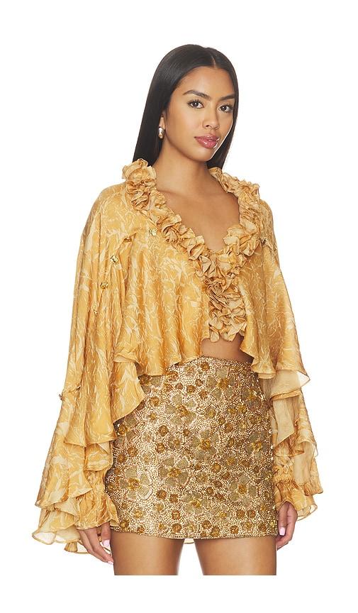 la fuori honeydew printed ruffle top in yellow. - size l (also in m, xl)