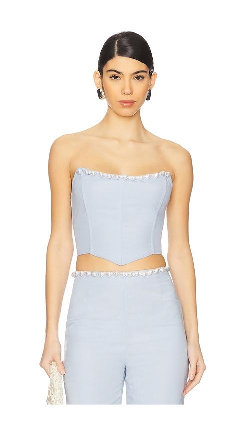 la porte birkin pearl corset top in baby blue. - size l (also in m)