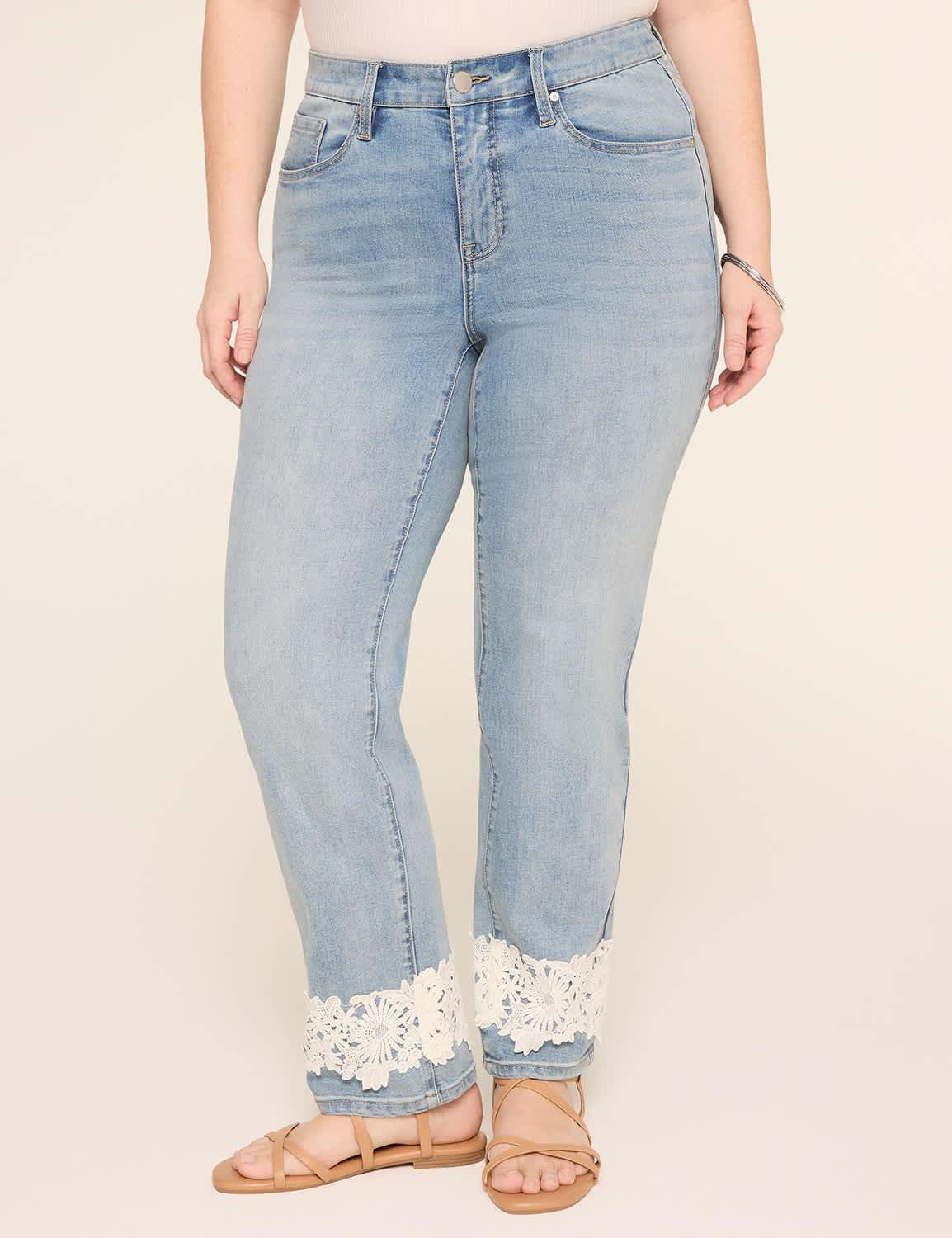 lace-hem straight leg jean