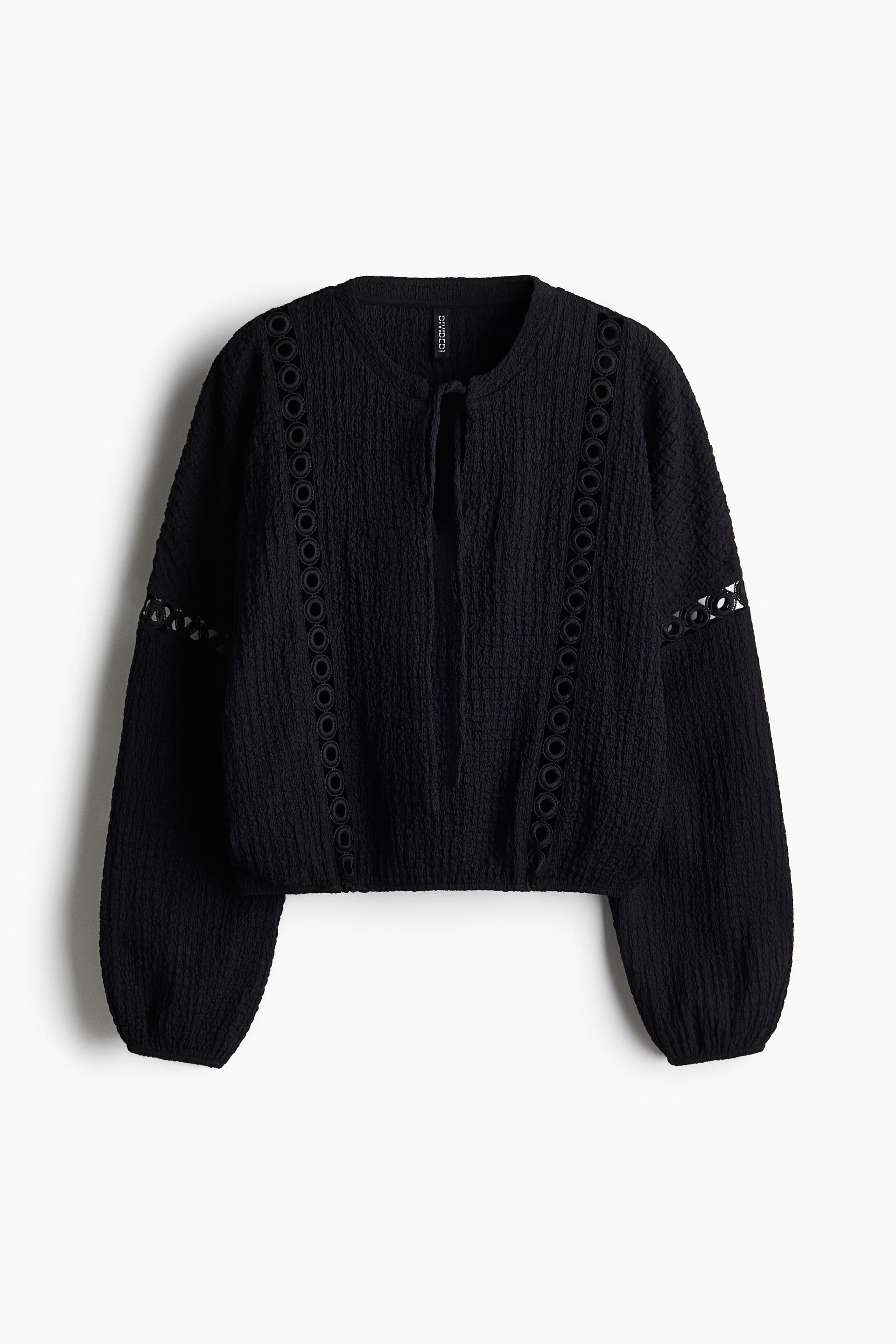 lace-inset crinkled blouse