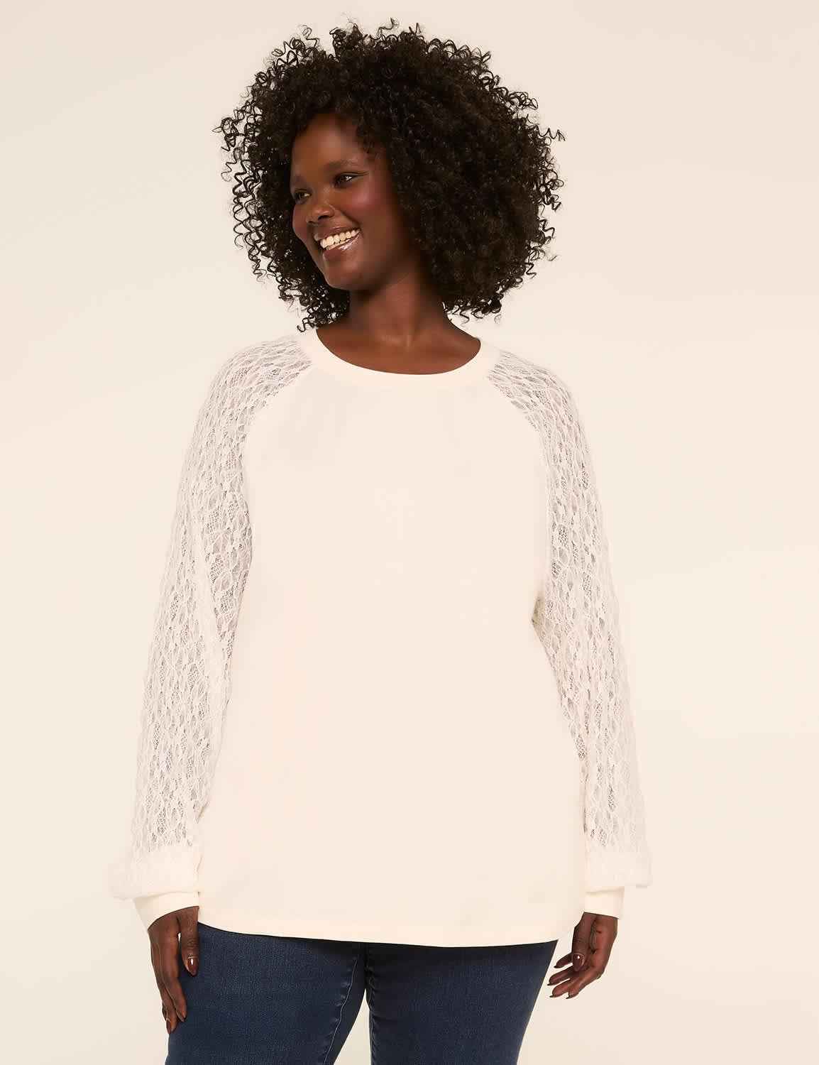 lace long-sleeve crew-neck top