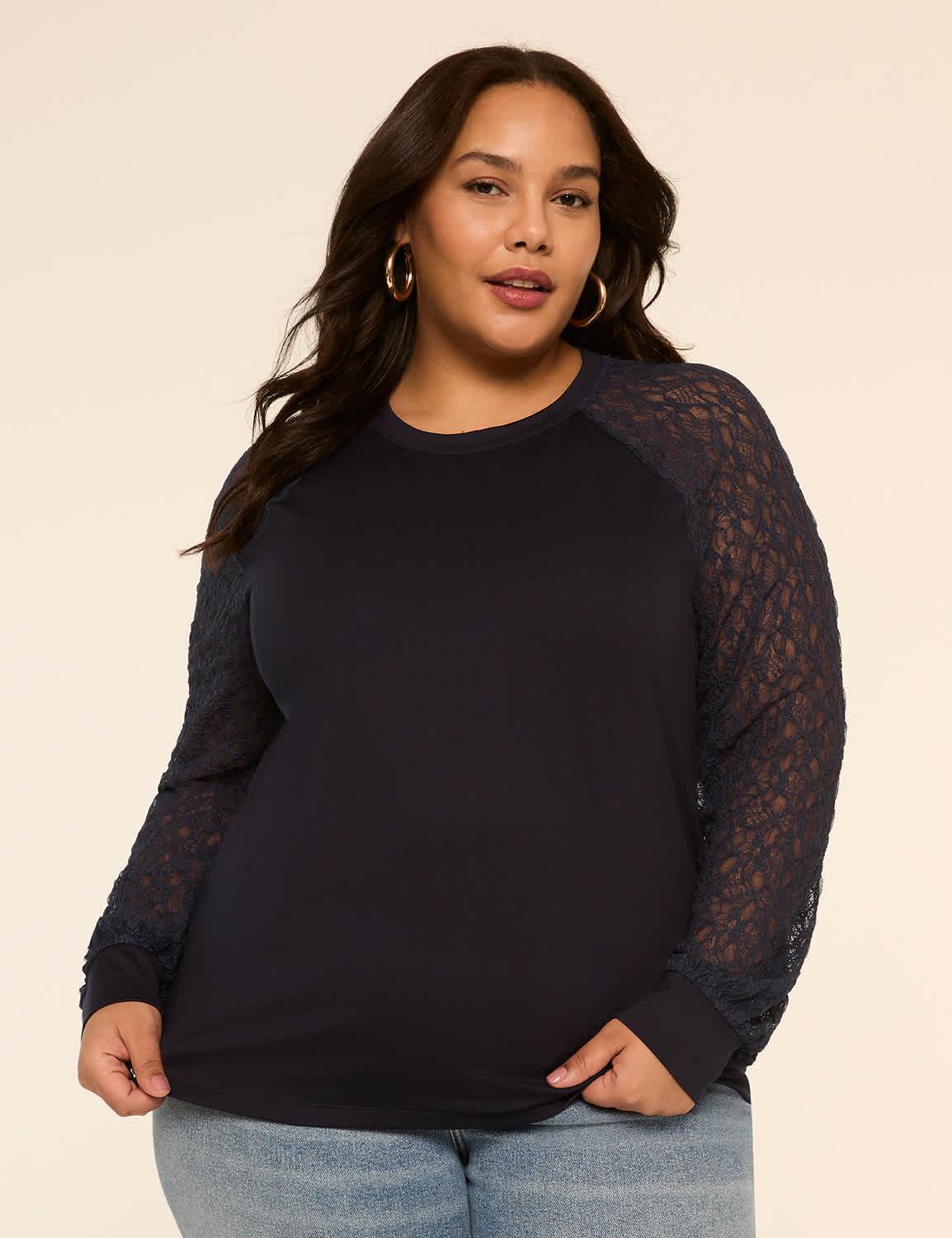 lace long-sleeve crew-neck top