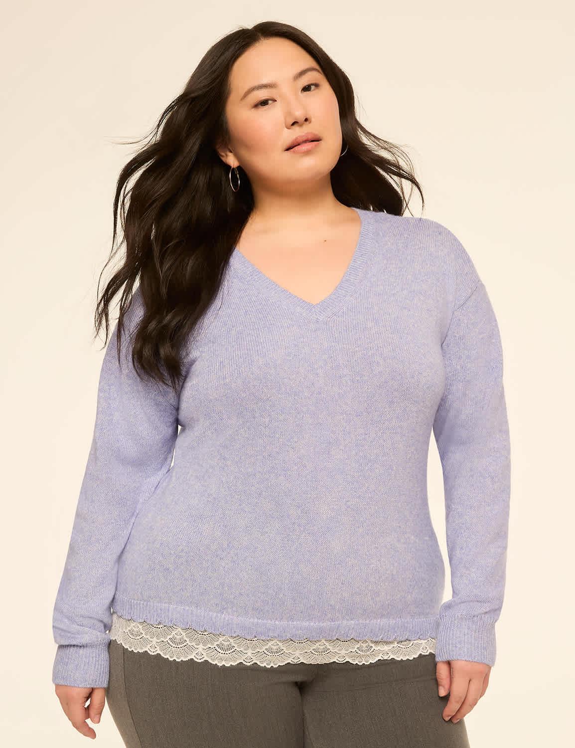 lace-trim v-neck sweater