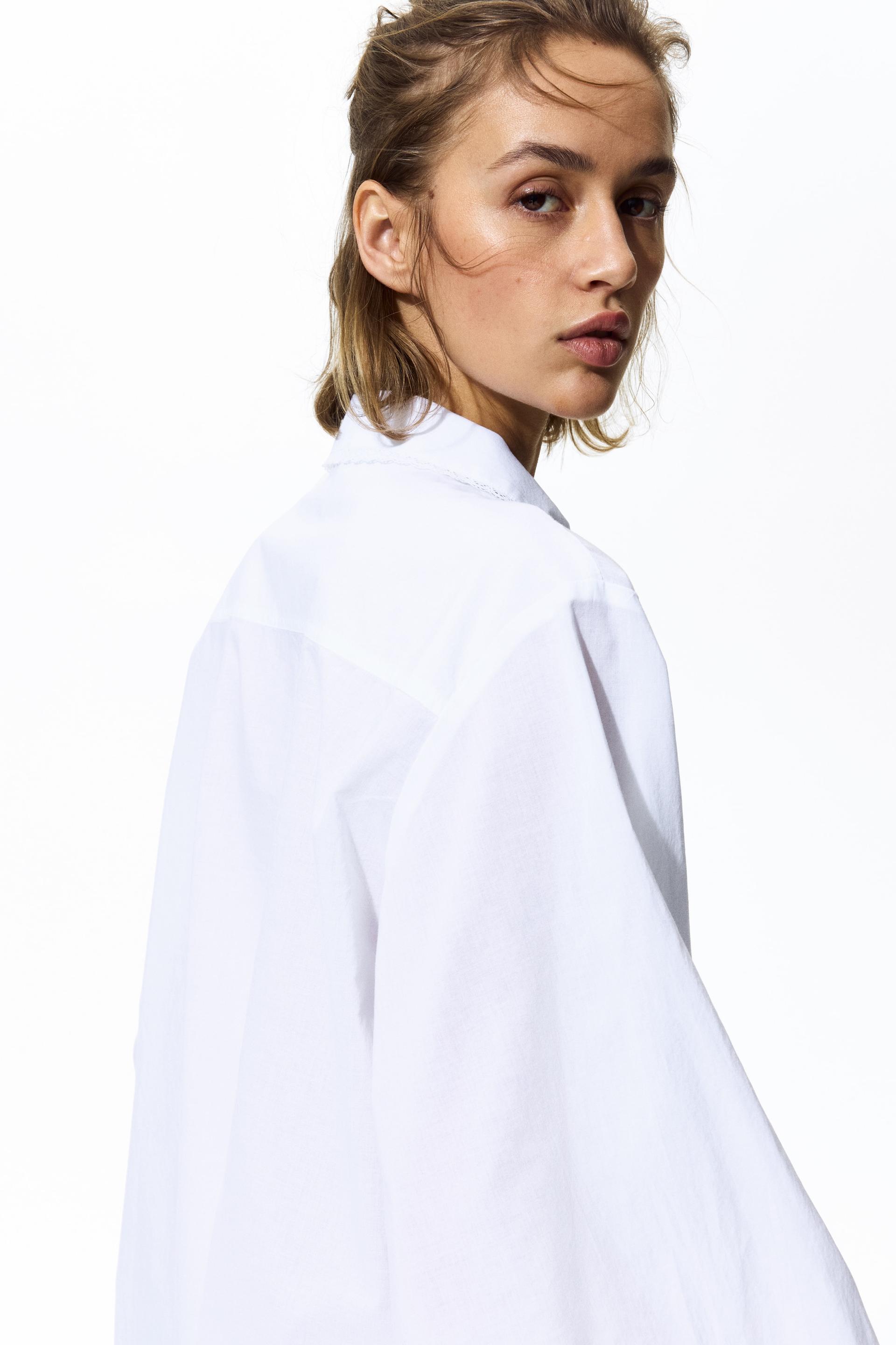 lace-trimmed cotton shirt