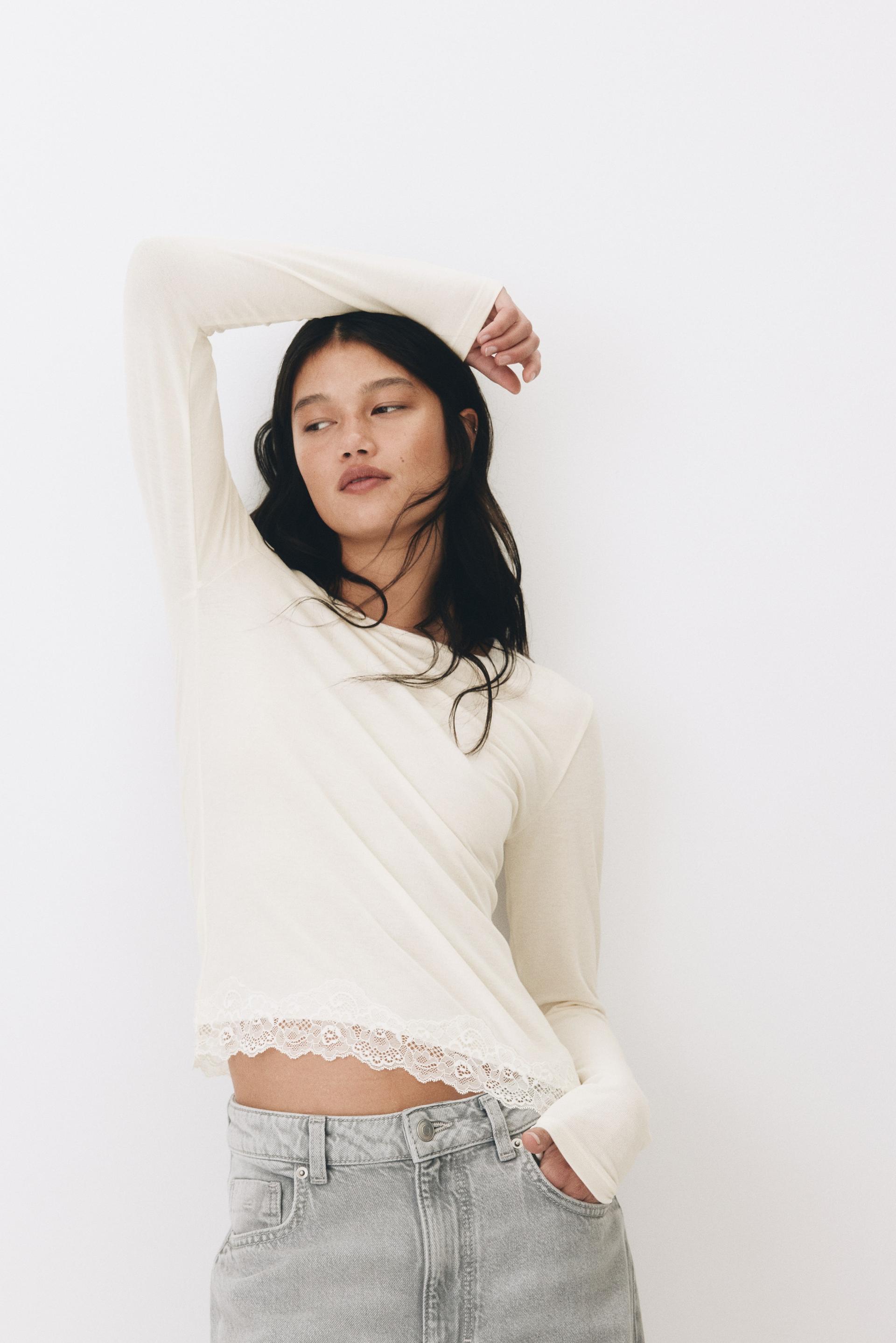 lace-trimmed jersey top