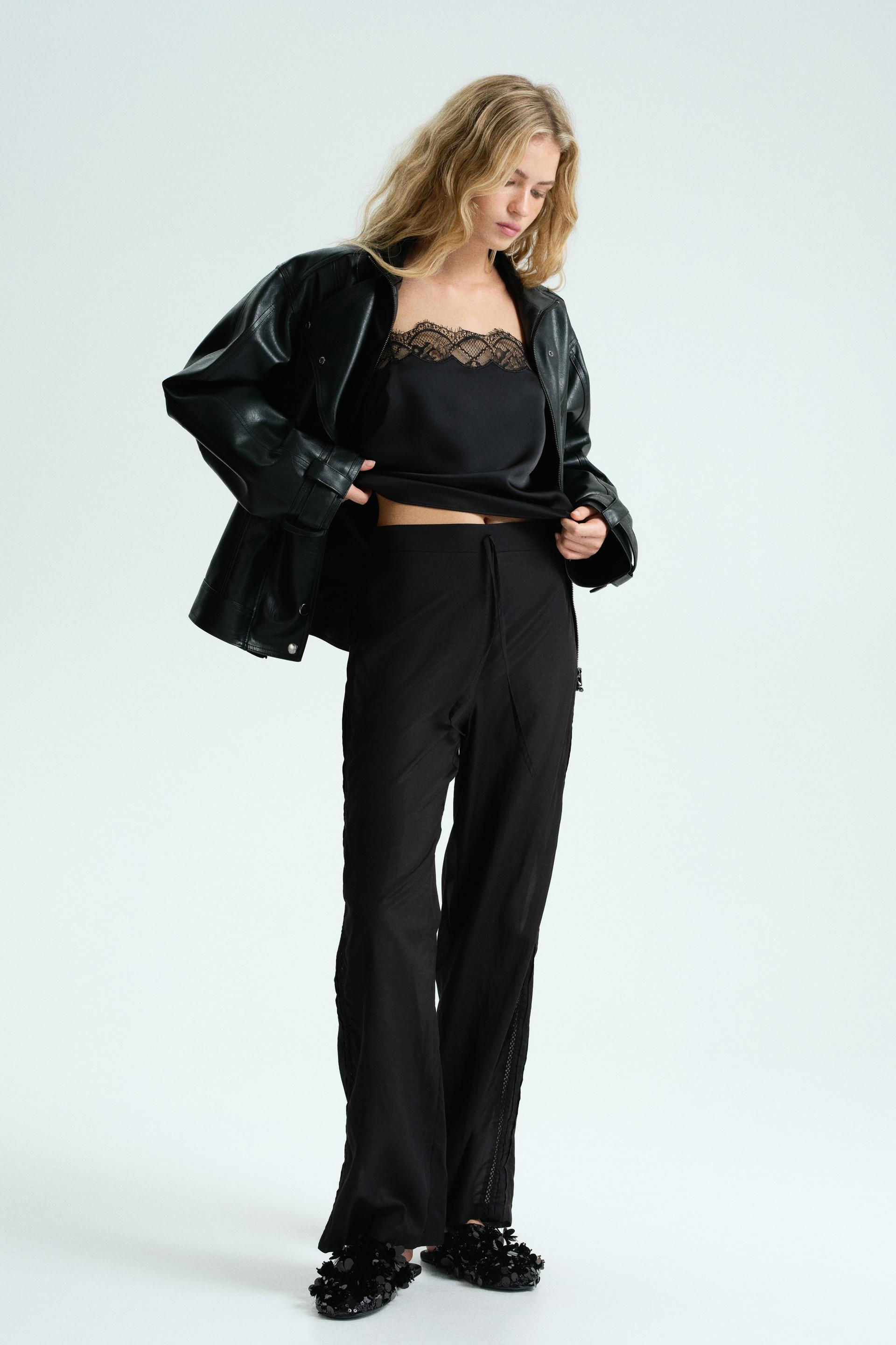 lace-trimmed pajama pants