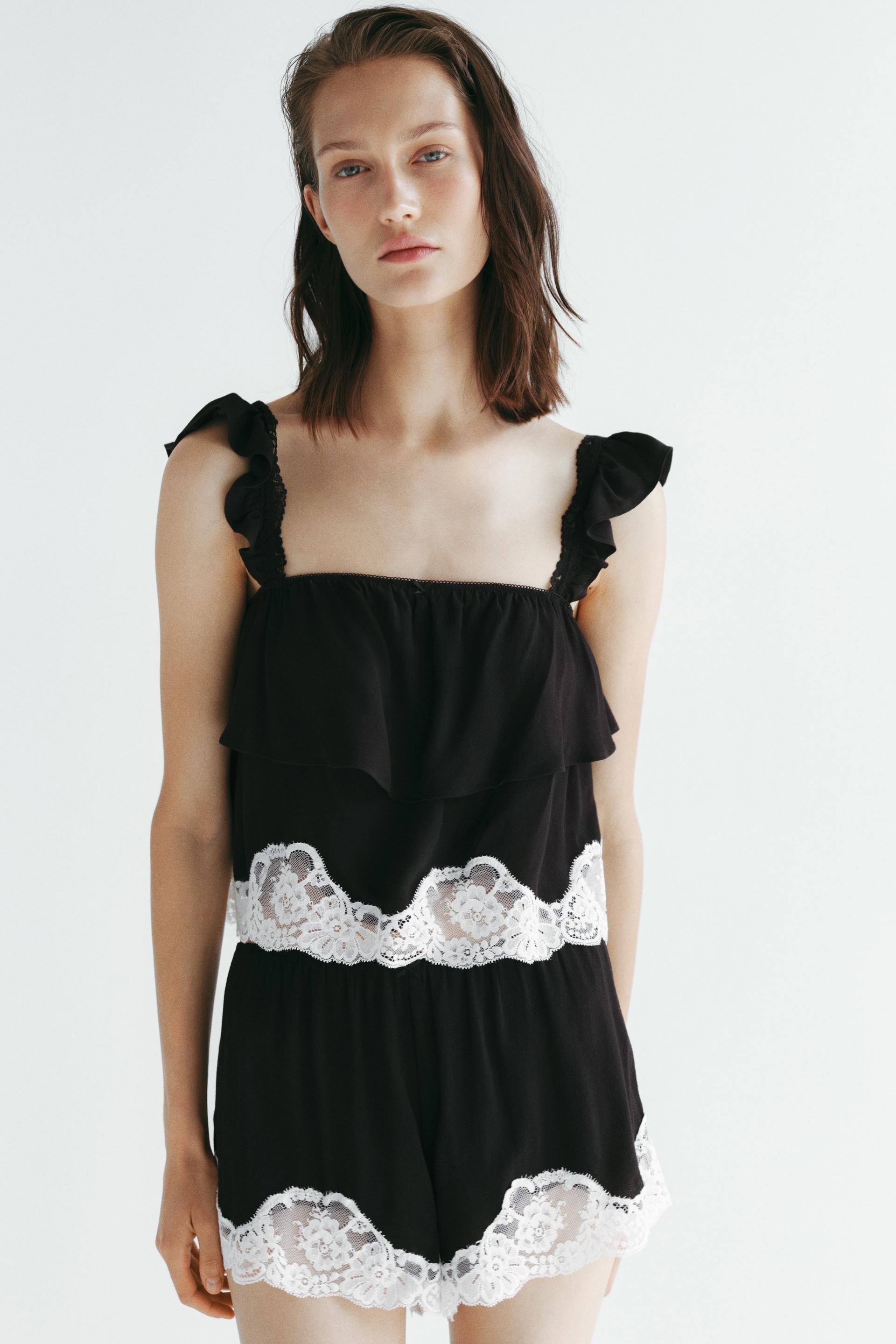 lace-trimmed pajama shorts