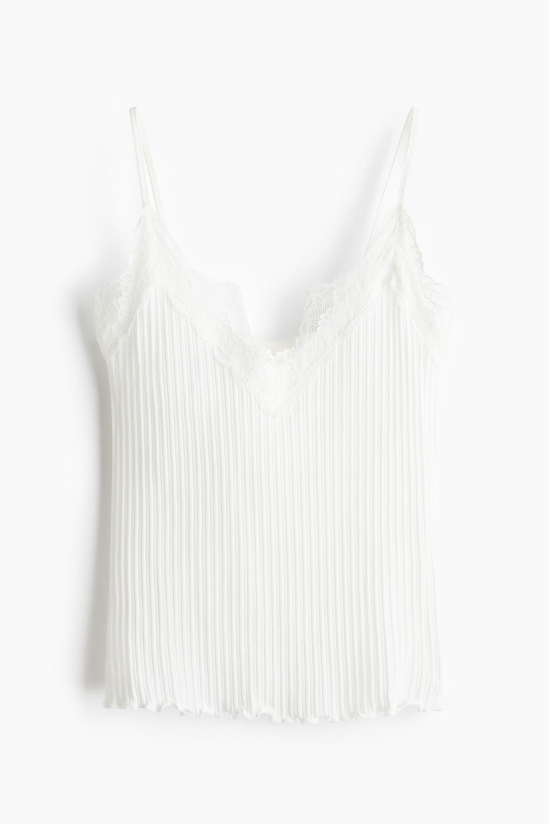lace-trimmed pointelle-knit top
