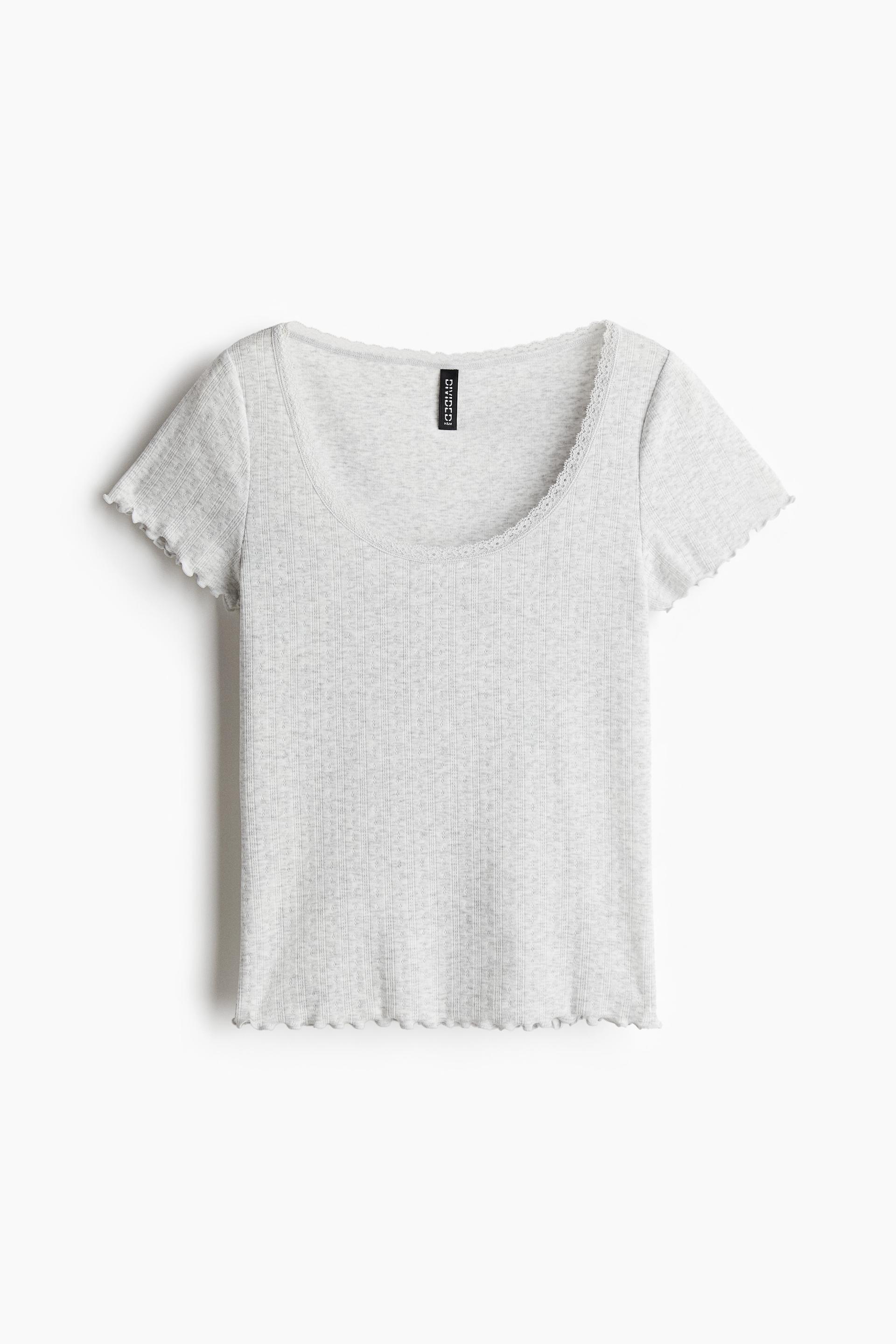 lace-trimmed pointelle t-shirt