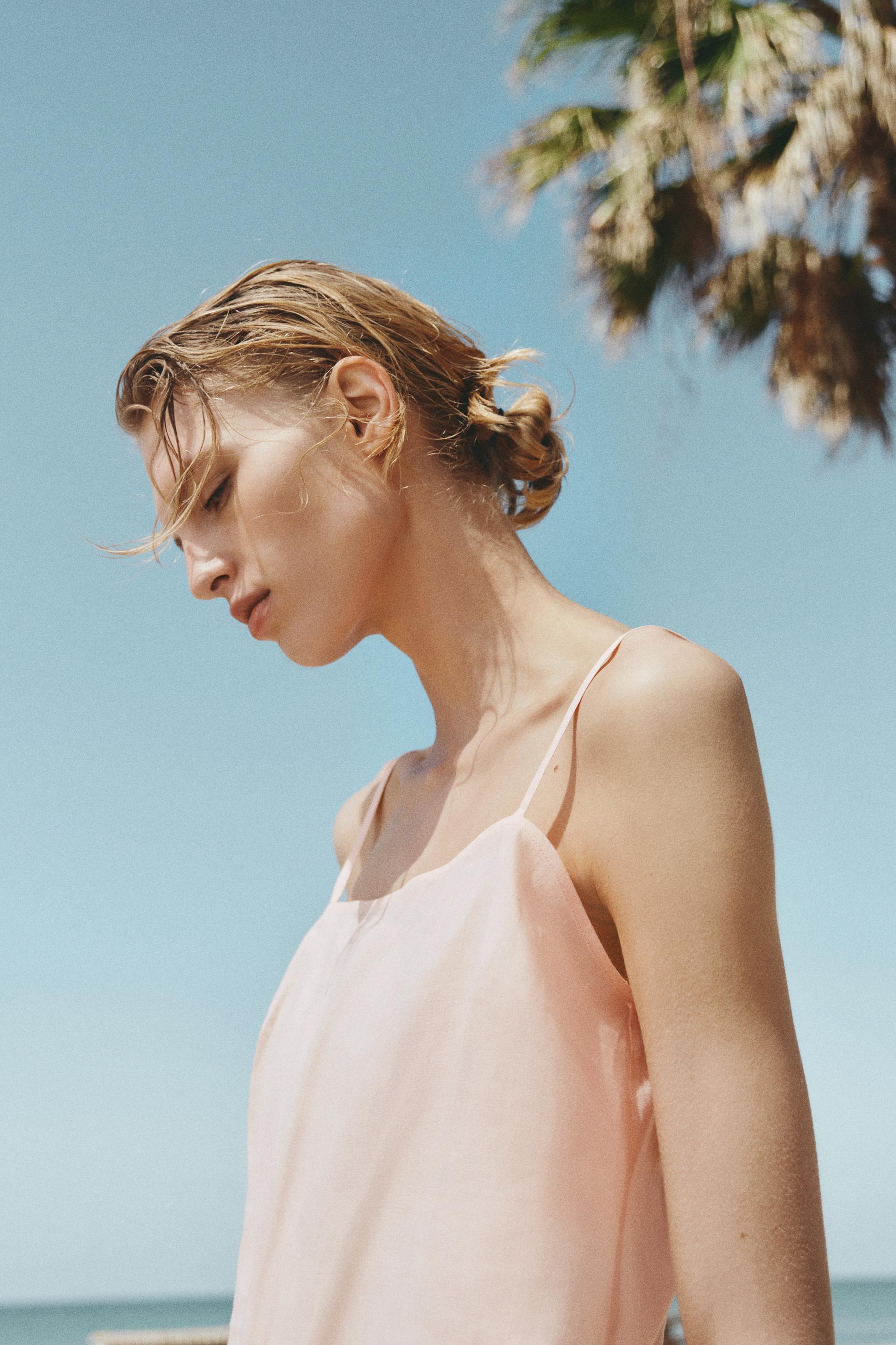 lace-trimmed ramie top