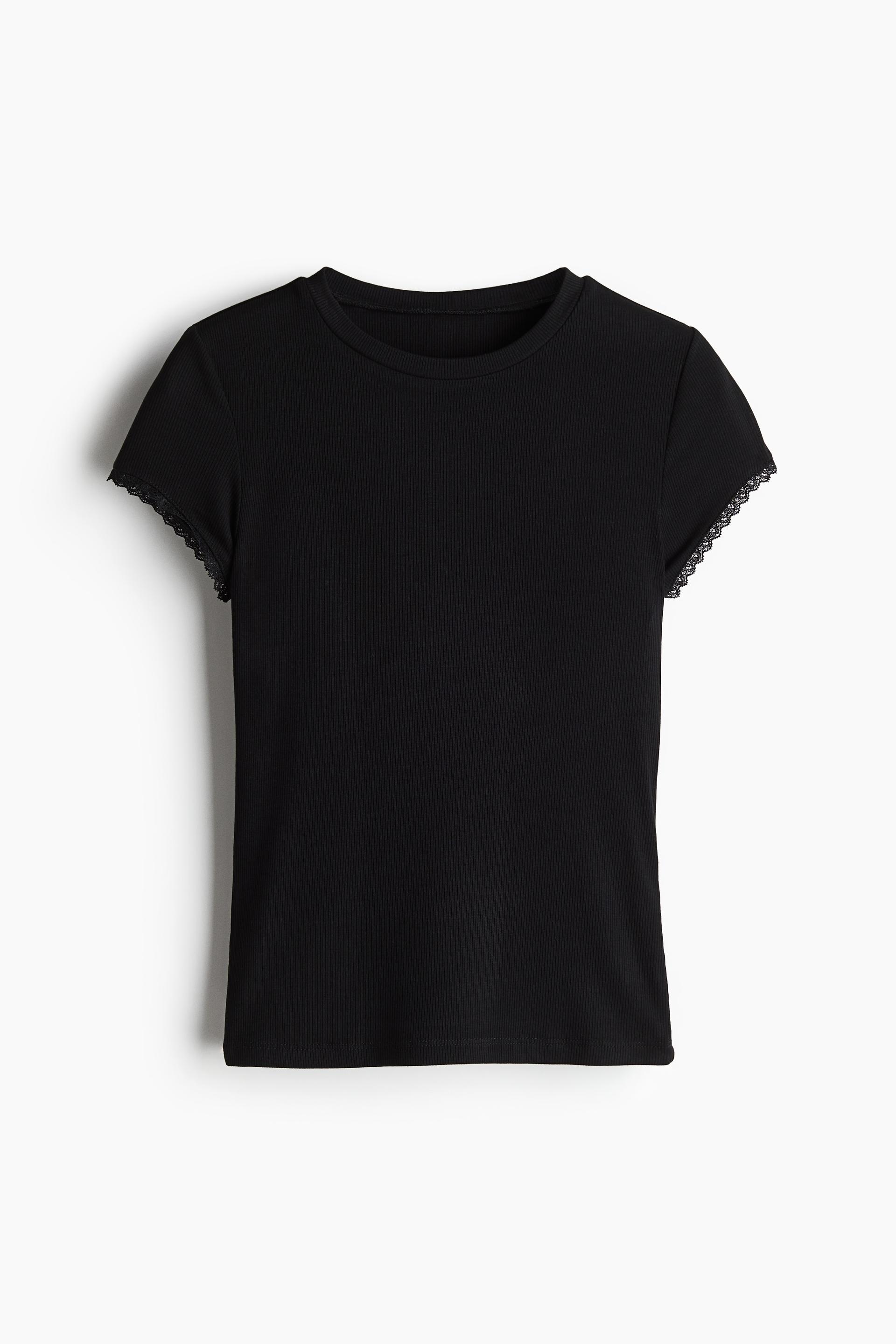 lace-trimmed ribbed t-shirt