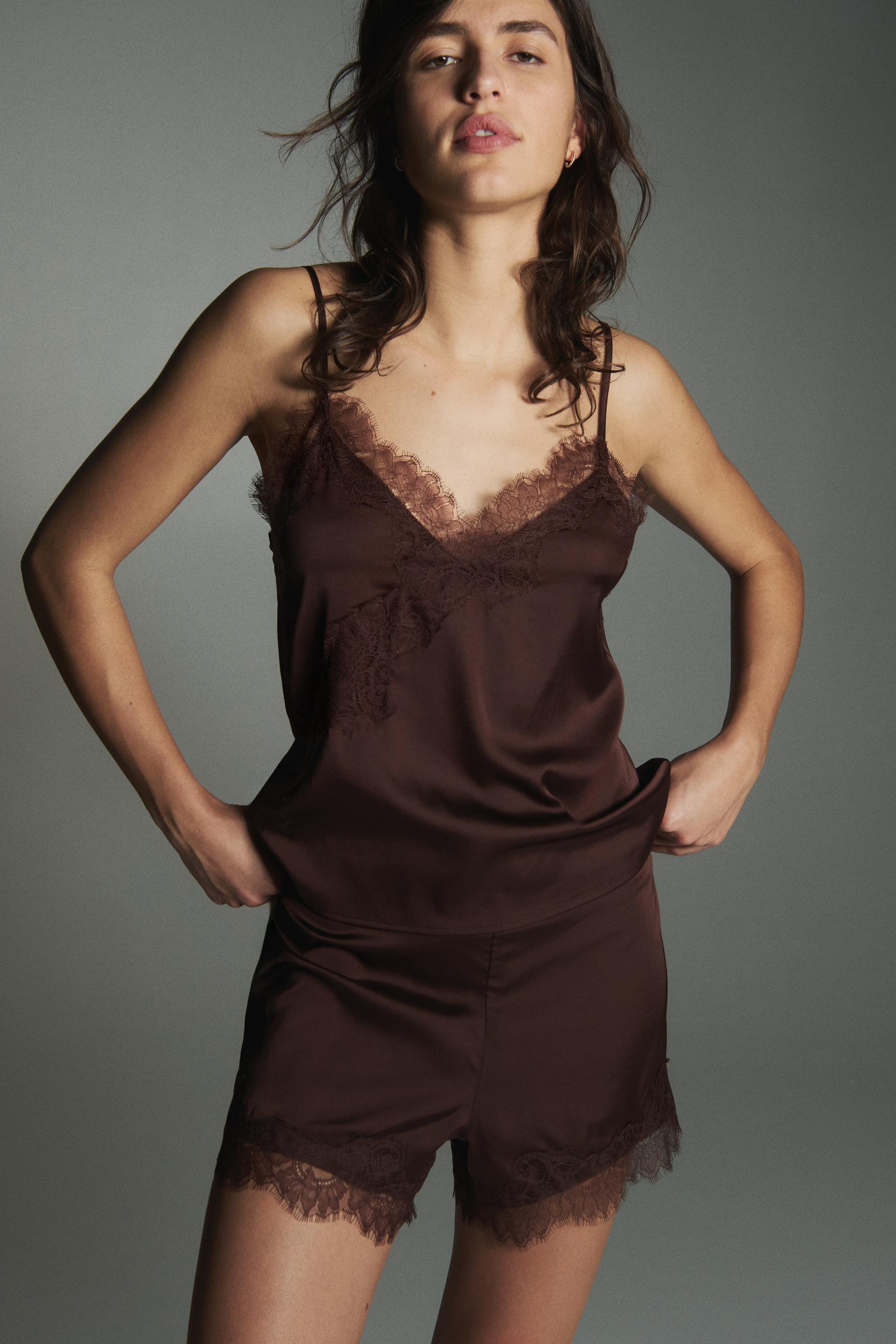 lace-trimmed satin pajamas