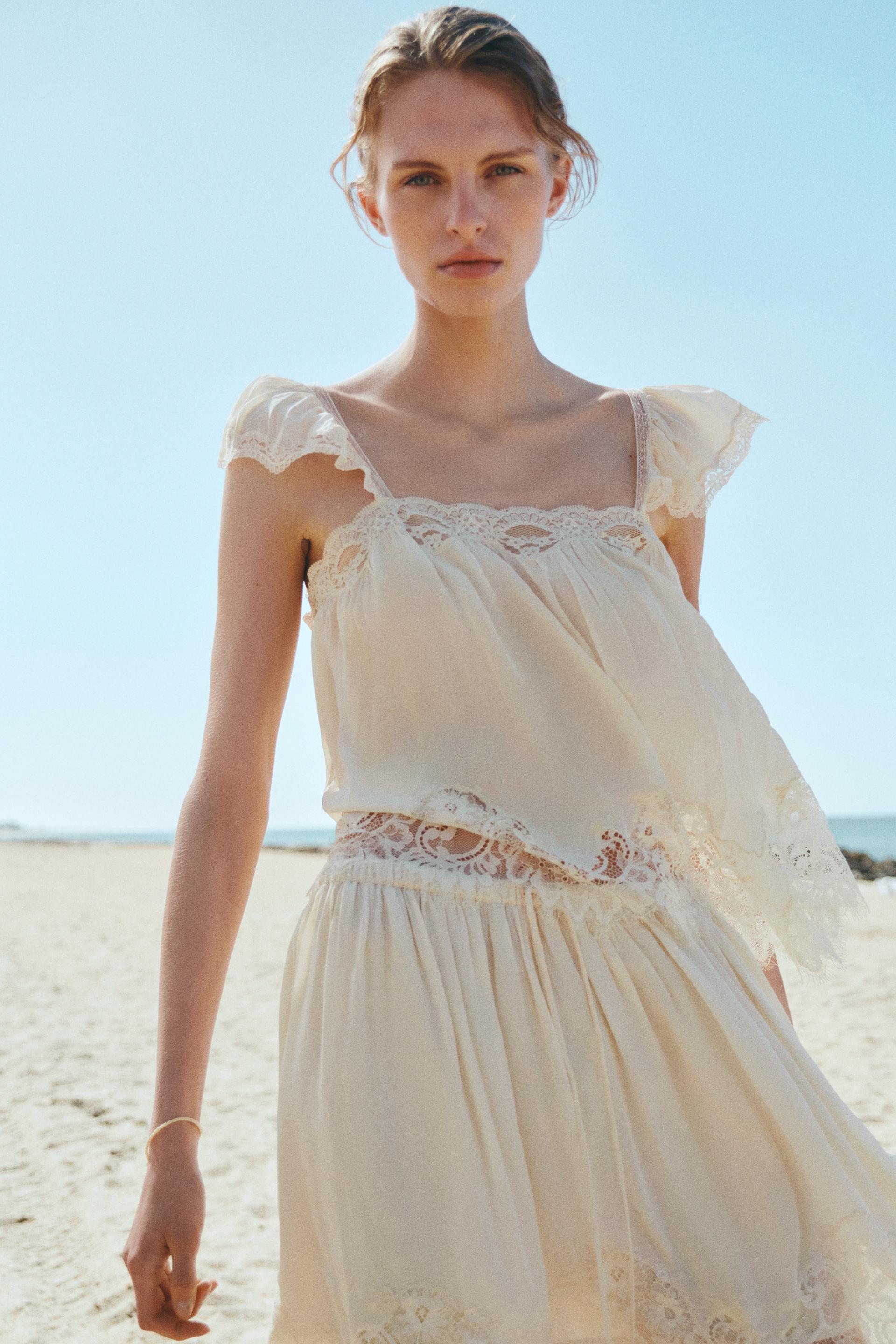lace-trimmed viscose mini skirt