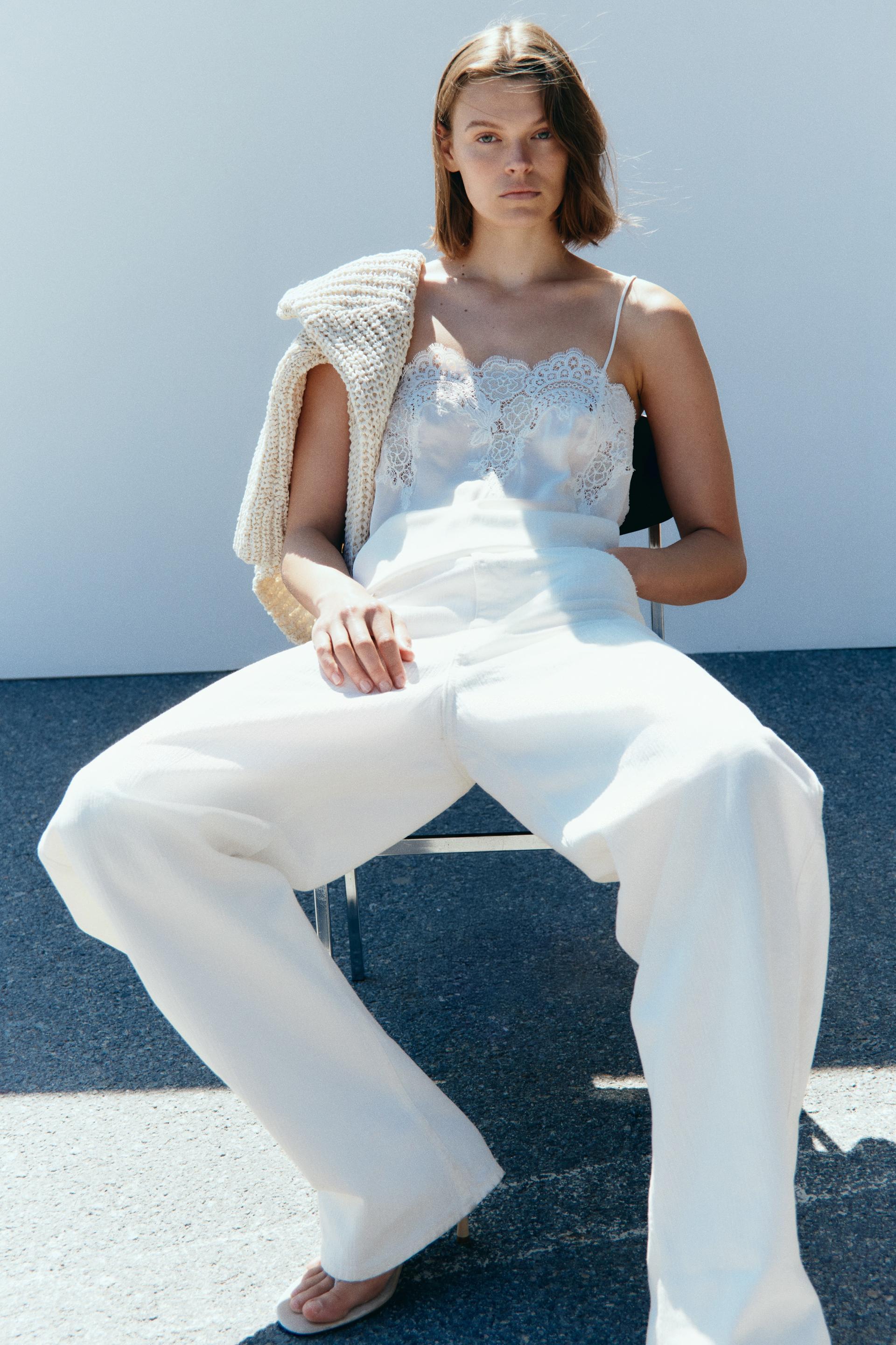 lace-trimmed viscose top