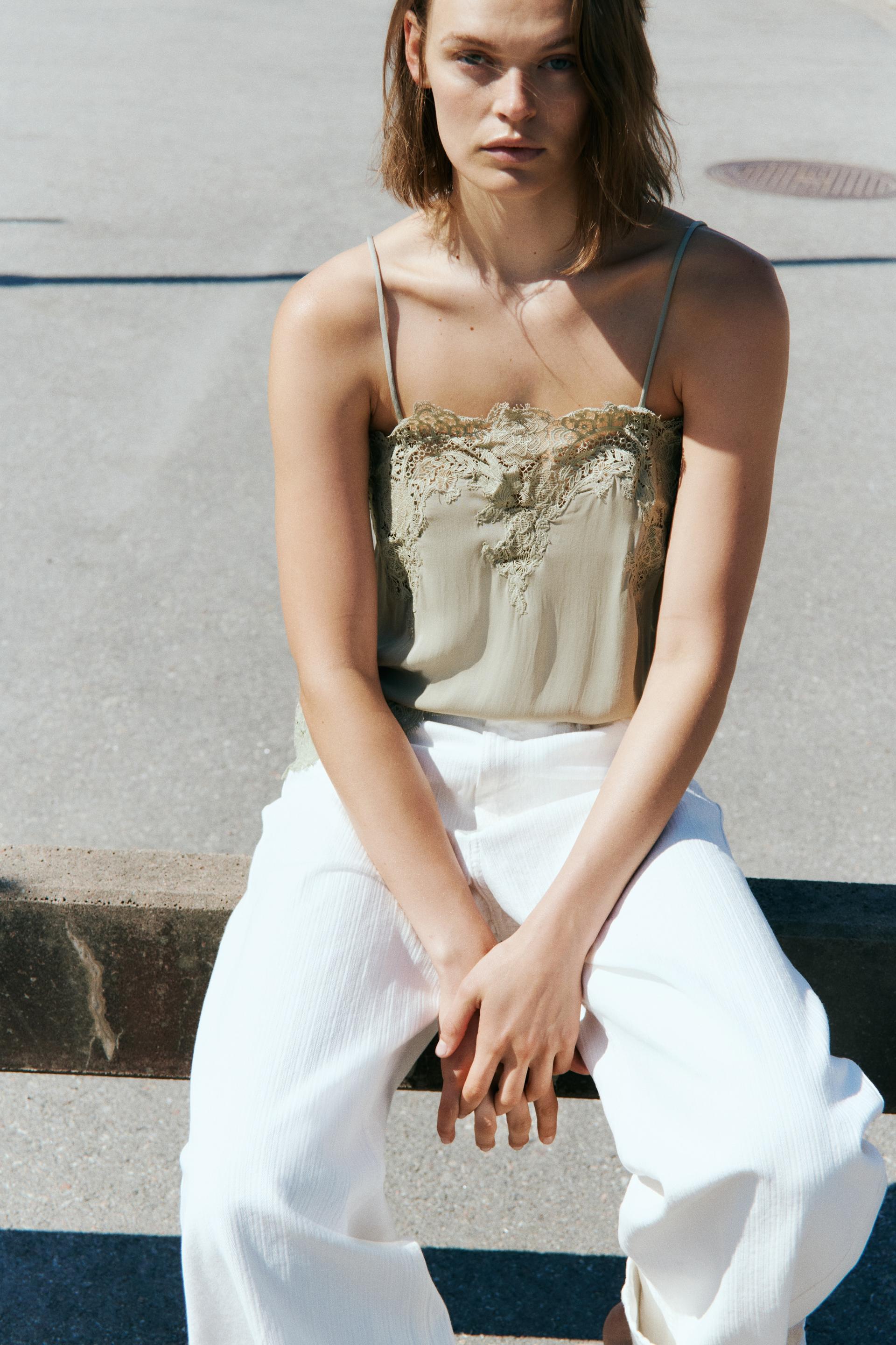 lace-trimmed viscose top