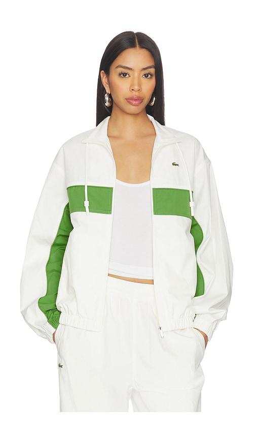 lacoste relaxed fit twill jacket in white,green. - size 34 (also in 36)