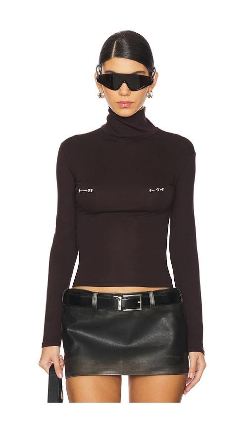 lado bokuchava pierced turtleneck top in chocolate. - size l (also in s, m)
