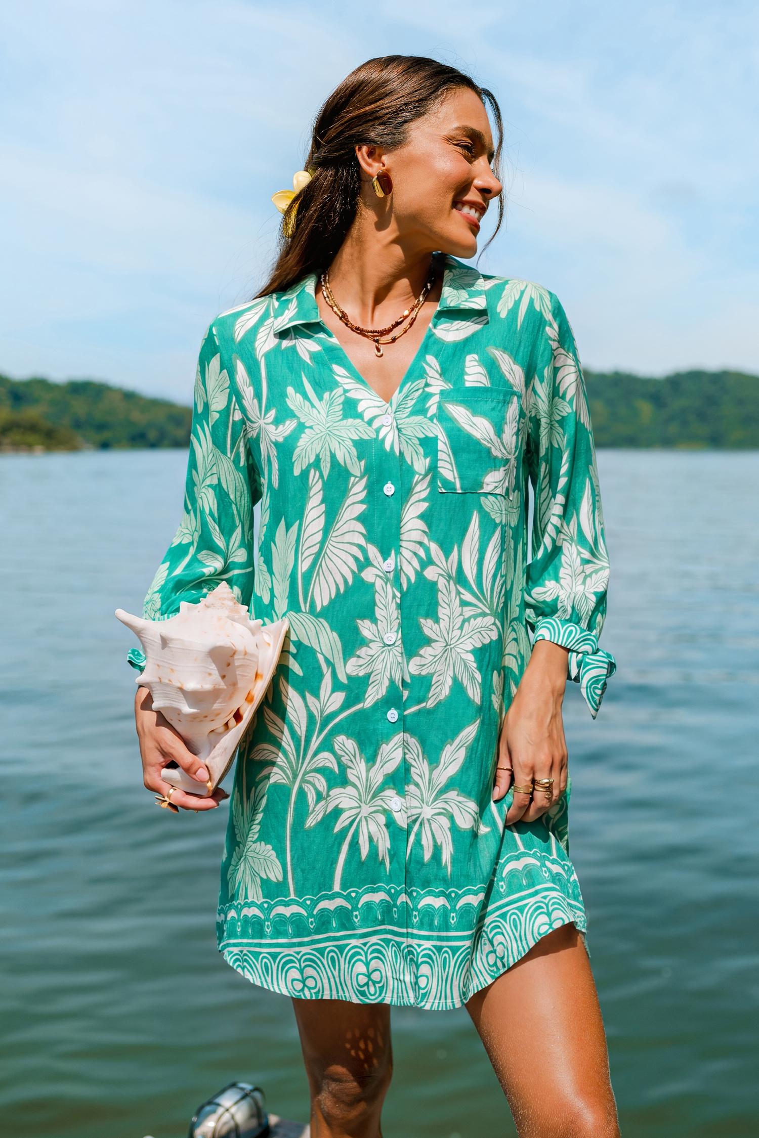lakeside lounging tropical mini dress - l