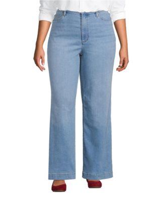 lands end womens recover high rise wide leg blue jeans