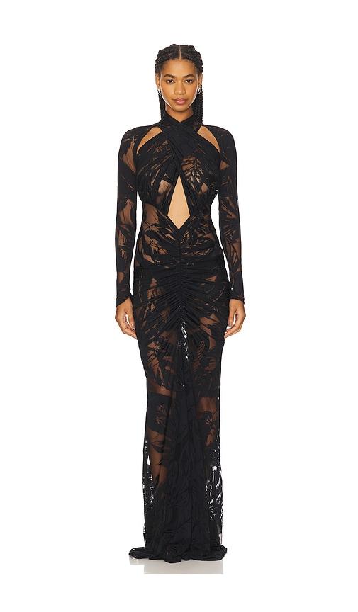 lapointe burnout jersey halter ruched gown in black. - size 0 (also in 4)