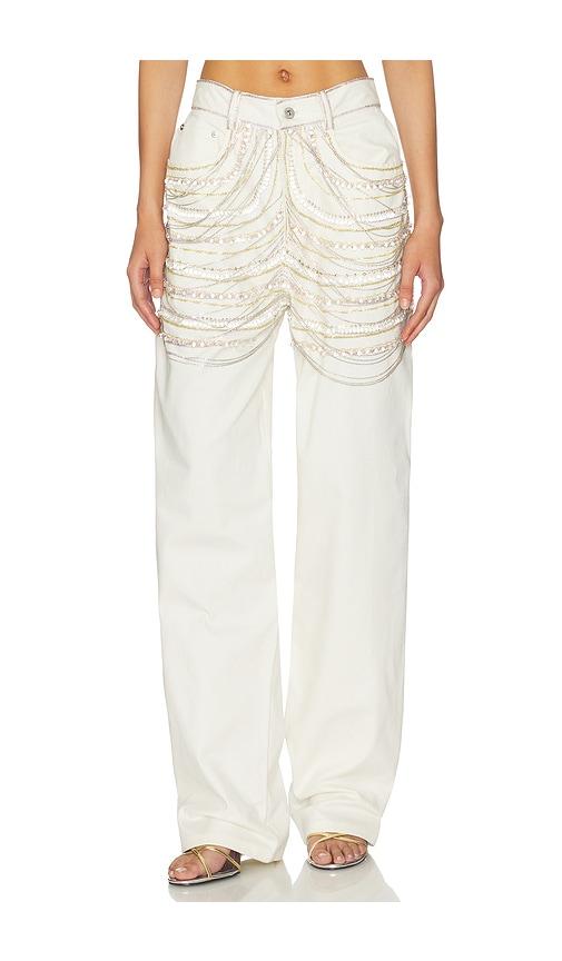lapointe embroidered straight leg pant in cream. - size 6 (also in 8)