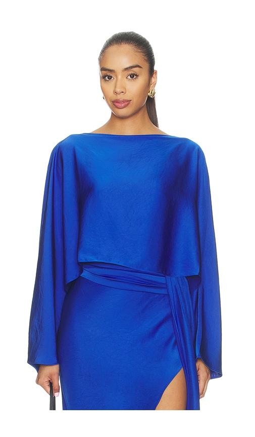 lapointe lightweight satin boat neck caftan top in blue. - size l (also in s, xs)