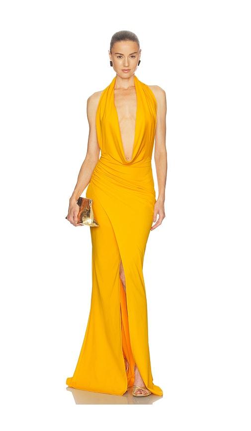 lapointe matte tech cowl neck shirred gown in yellow. - size l (also in s)