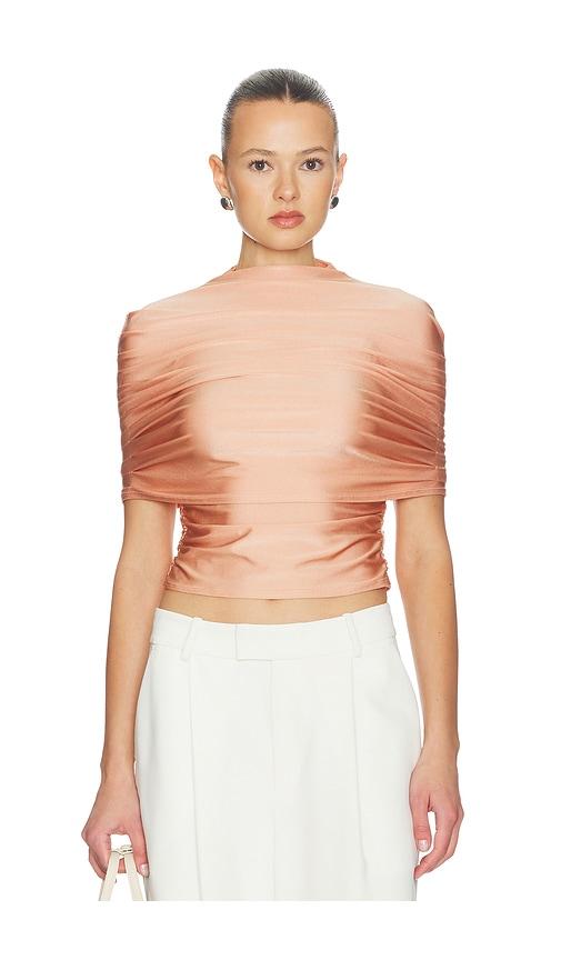 lapointe mock neck ruched top in rose. - size l (also in s, xs)