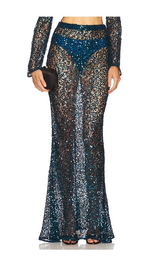lapointe net paillette maxi skirt in teal. - size l (also in xs)