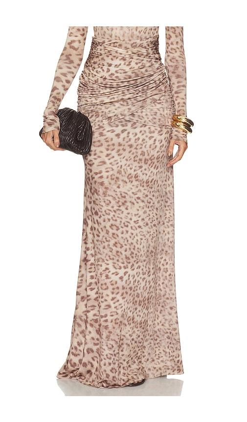 lapointe printed jersey shirred hip skirt in brown. - size l (also in m, s, xs)