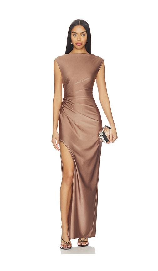 lapointe ruched gown in brown. - size l (also in xs, s)