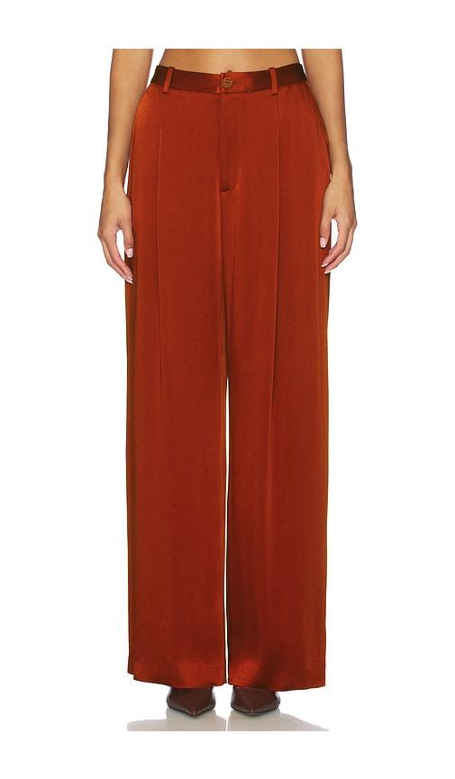 lapointe satin relaxed pleated pant in rust. - size 2 (also in 4, 6)