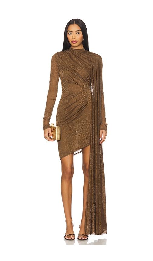 lapointe snake lace high neck cape dress in brown. - size s (also in xs)