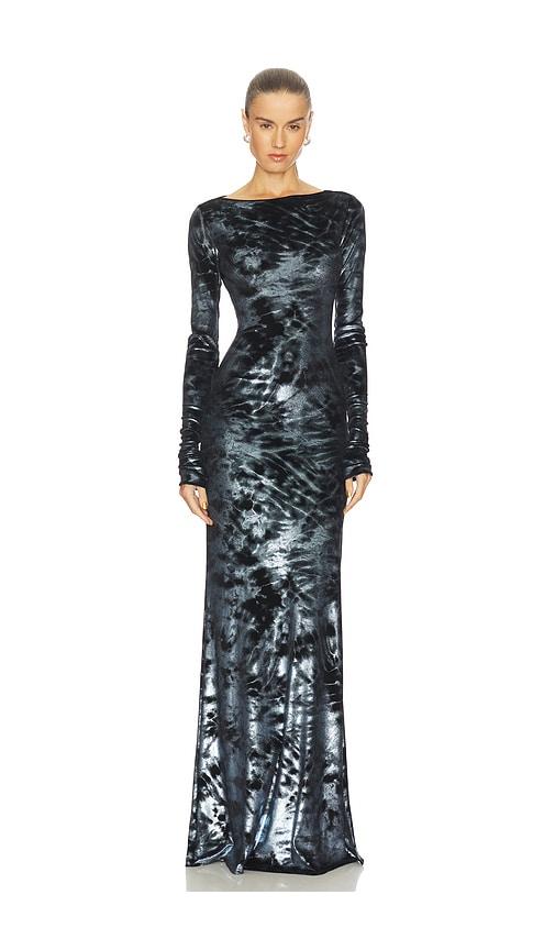 lapointe velour boatneck gown in blue. - size m (also in xs)
