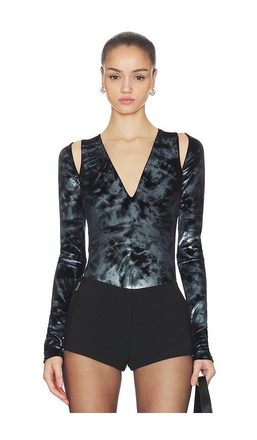 lapointe velour v neck bodysuit in blue. - size l (also in s, m)