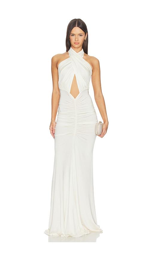 lapointe x revolve jersey sleeveless halter ruched gown in cream. - size l (also in m, s)
