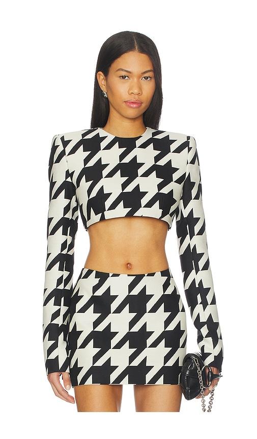 laquan smith cropped shoulder pad top in black,white. - size m (also in s)