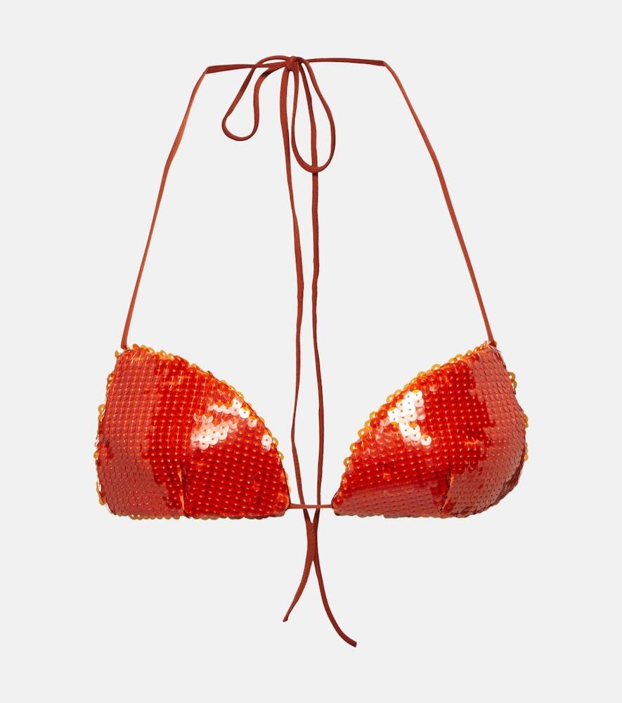 laquan smith sequined halterneck bra top