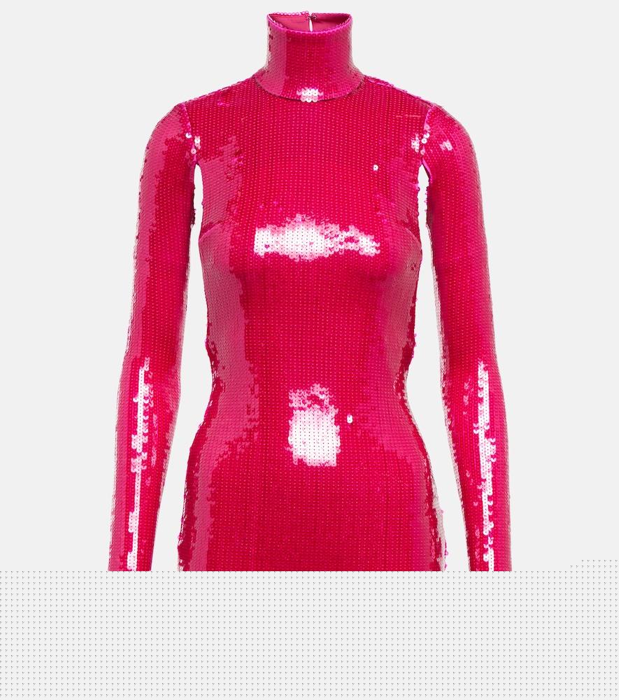 laquan smith sequined turtleneck minidress