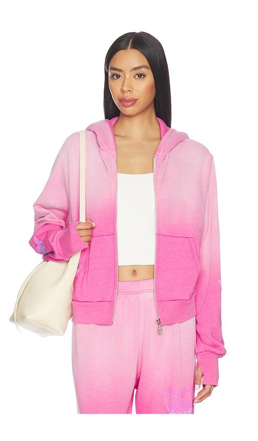 lauren moshi butterfly heart crop zip hoodie in pink. - size l (also in xs)