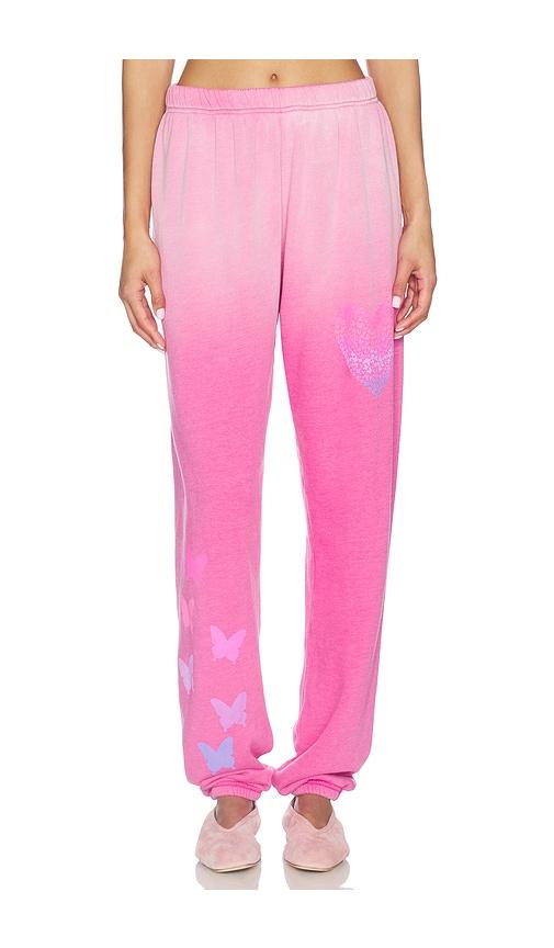 lauren moshi butterfly heart sweatpant in pink. - size l (also in xs, s)