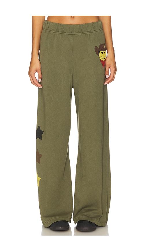 lauren moshi cowboy happyface wide leg pant in olive. - size s (also in xs)