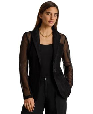 lauren ralph lauren womens mesh single button blazer